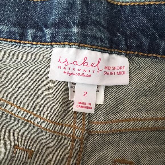 Isabel Maternity Medium Wash Side Panel Midi Jean Shorts - Size 2/26 - NWT - Picture 2 of 8